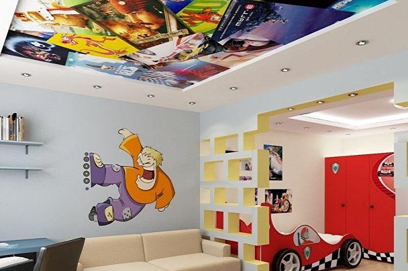 Двухуровневый потолок из гипсокартона в детской комнате