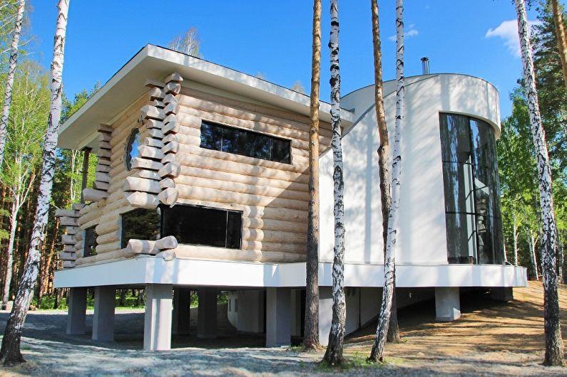 Современные проекты домов из сруба - Дом из оцилиндрованного бревна в современном стиле