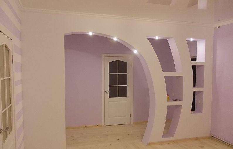 Фигурная арка из гипсокартона в гостиной - дизайн