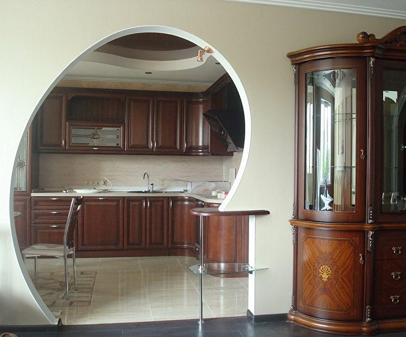 Круглая арка из гипсокартона на кухне - дизайн