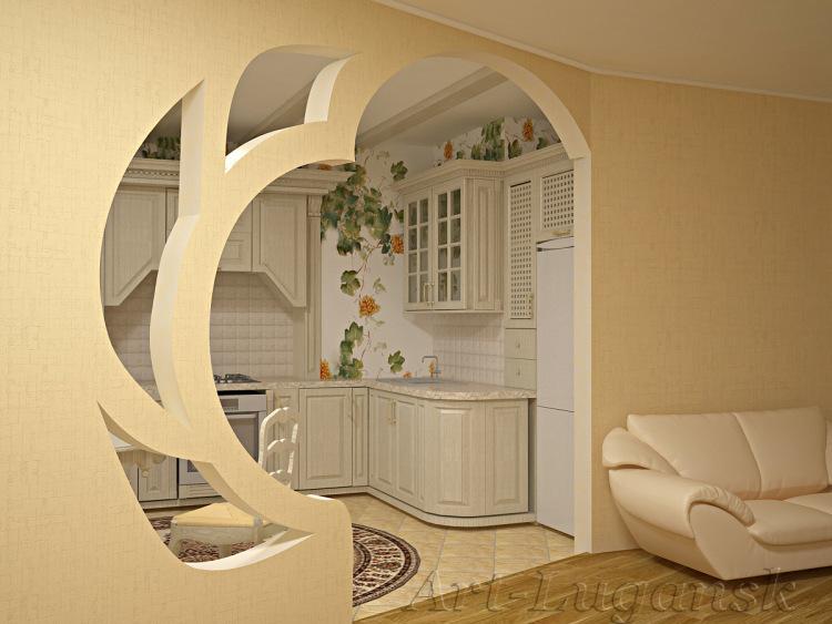 Дизайн декоративной арки из гипсокартона на кухне