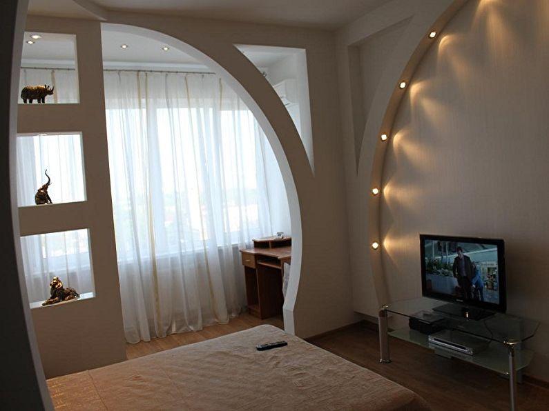 Декоративная арка из гипсокартона в спальне - дизайн