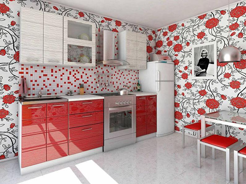 Красные обои для кухни - дизайн фото