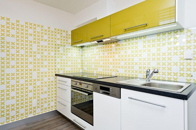 Желтые обои для маленькой кухни - дизайн фото