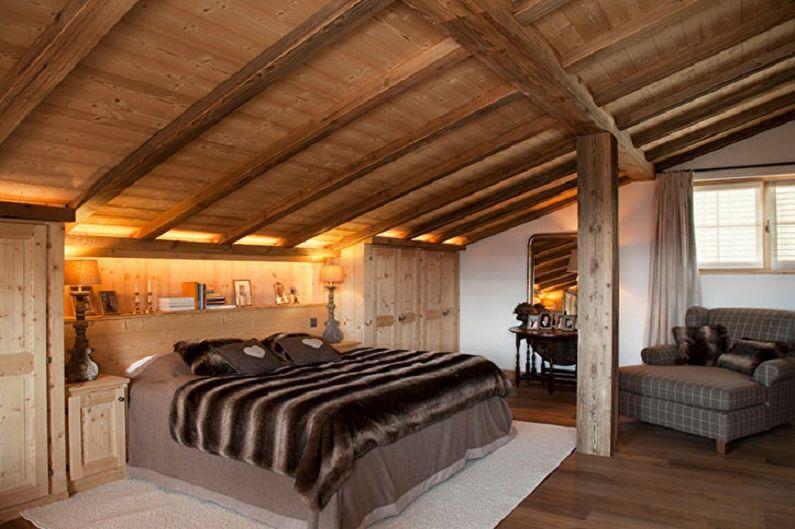 Спальня на мансарде в стиле шале - Дизайн интерьера