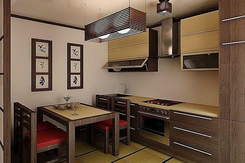 Коричневая кухня в японском стиле - Дизайн интерьера