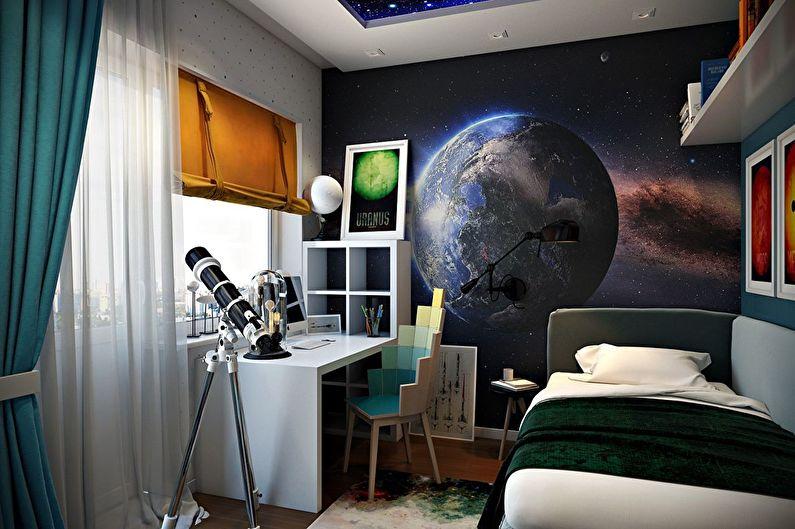 Детская для юного астронома, интерьер комнаты в космическом стиле - фото 1