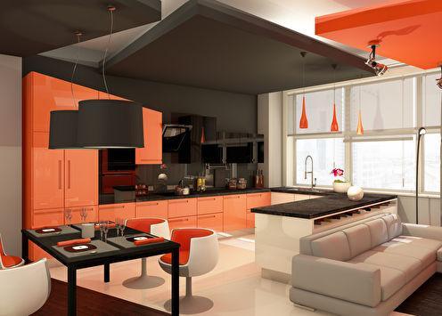 Проект кухни-гостиной «Оранжевое настроение»