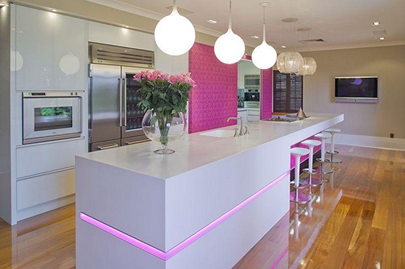 Дизайн розовой кухни - Декор и освещение